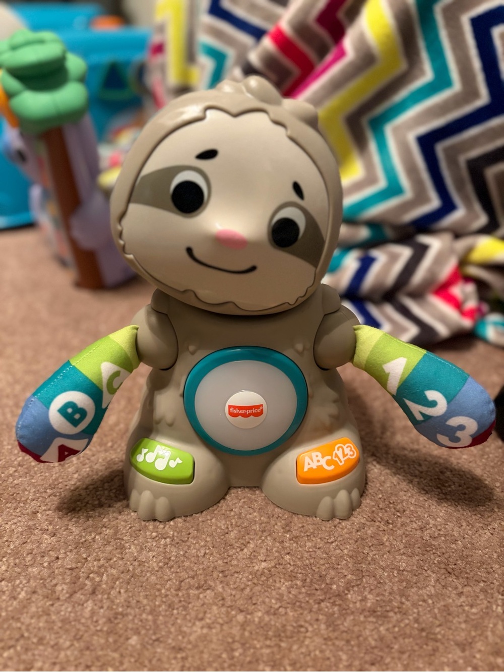Fisher-Price Sloth Learning Toy - Gray Body with Blue and Green Accents